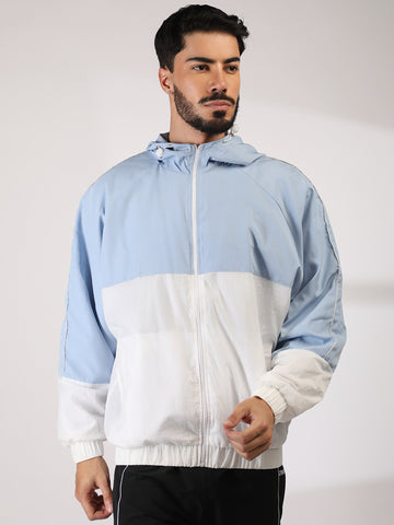 Men Hooded Windcheater Oversized Sports Jacket Sky White