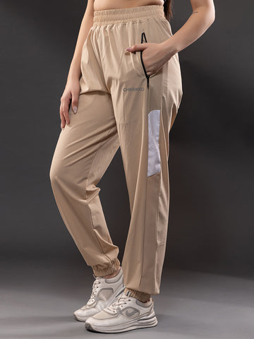 Women Beige White Gym Training Sports Trackpant