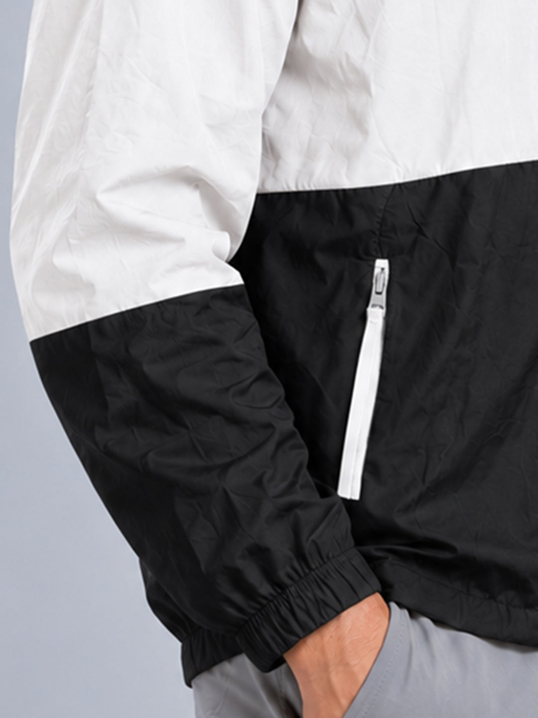 Men’s White Black Lightweight Hooded Windcheater Jacket