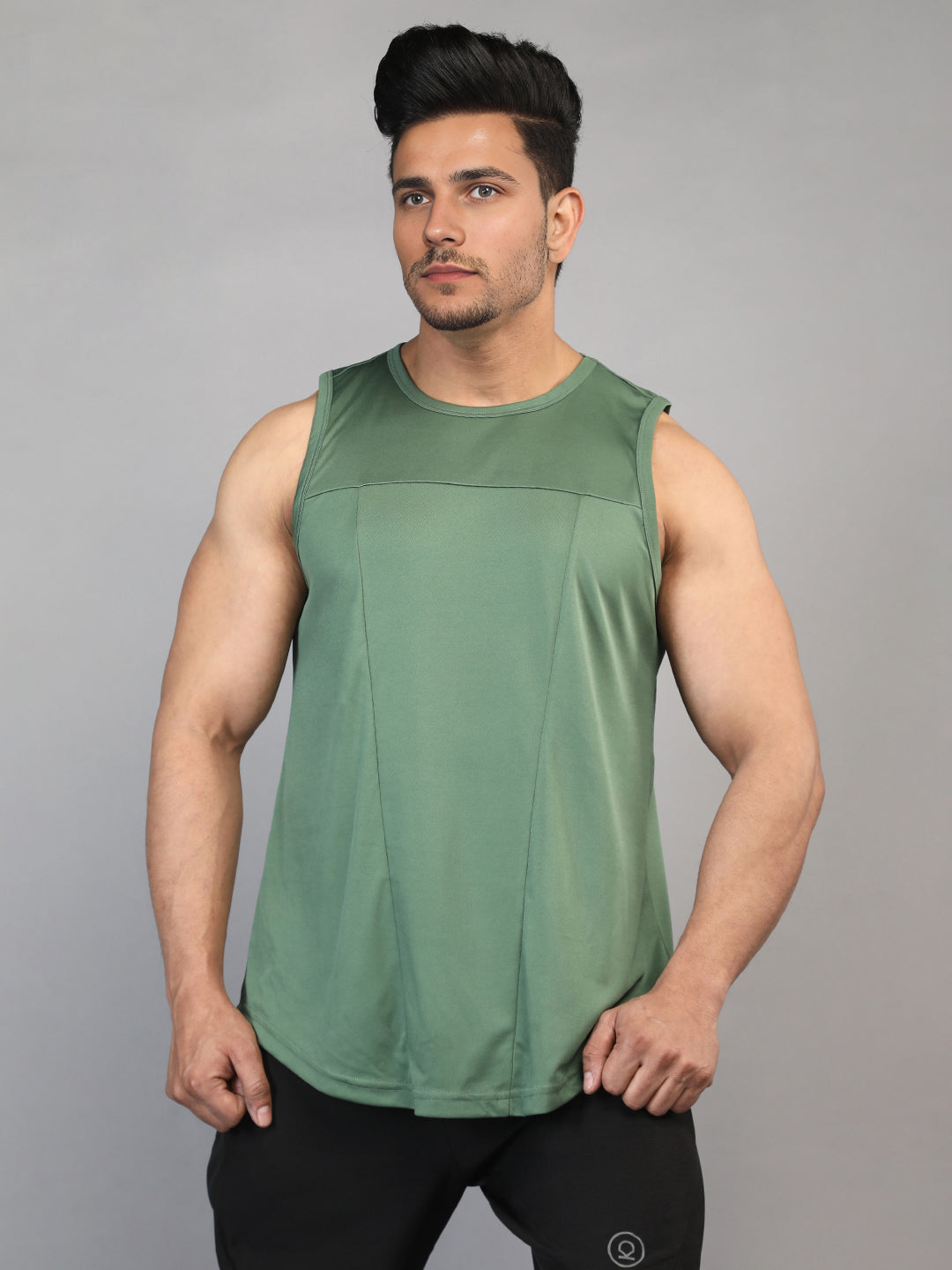 Men Green Dry Fit Gym Sleeveless Sports Tanktop