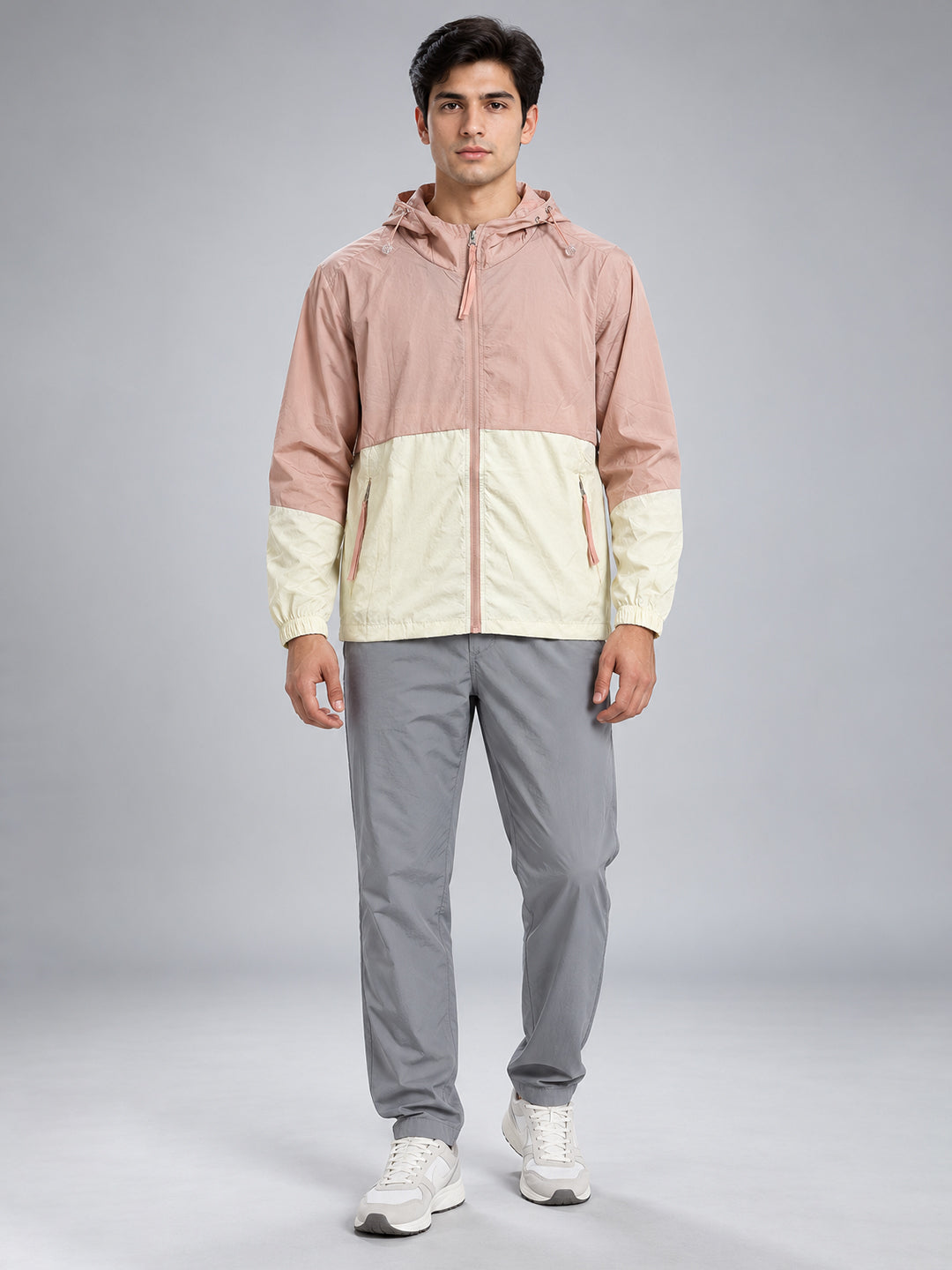 Men’s Peach Cream Lightweight Hooded Windcheater Jacket
