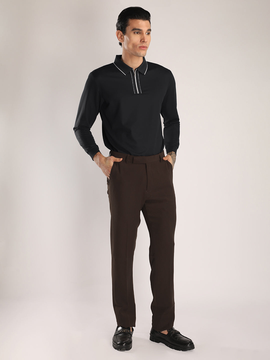 Men's Black Full Sleeve Polo Sports T-Shirt