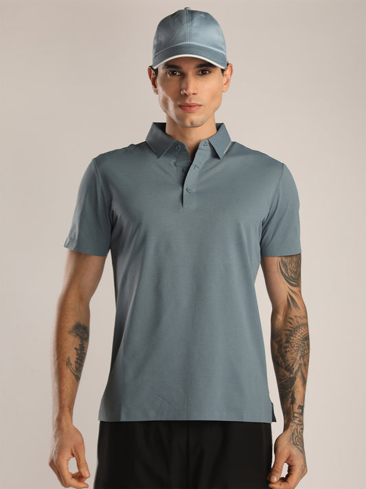 Men’s Greyish Blue Premium Polo Sports T-Shirt