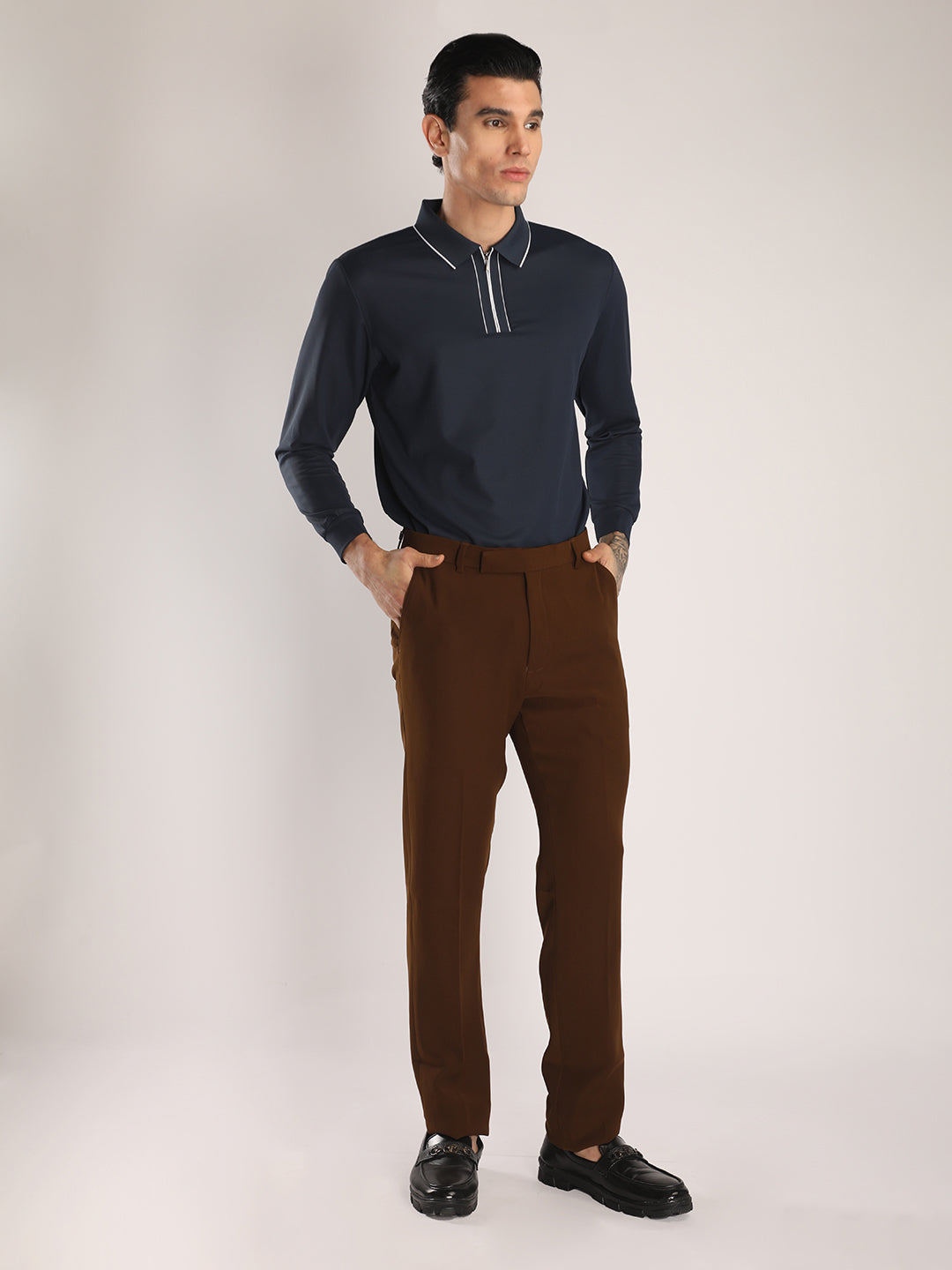 Men's Navy Blue Full Sleeve Polo Sports T-Shirt