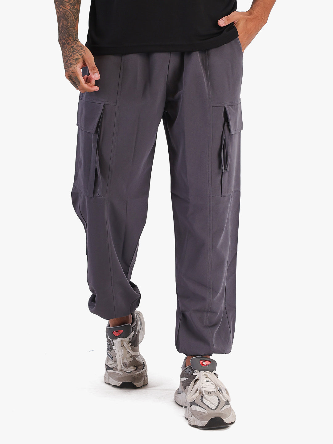 Menβs Grey Sports Track Pants with Side Pockets