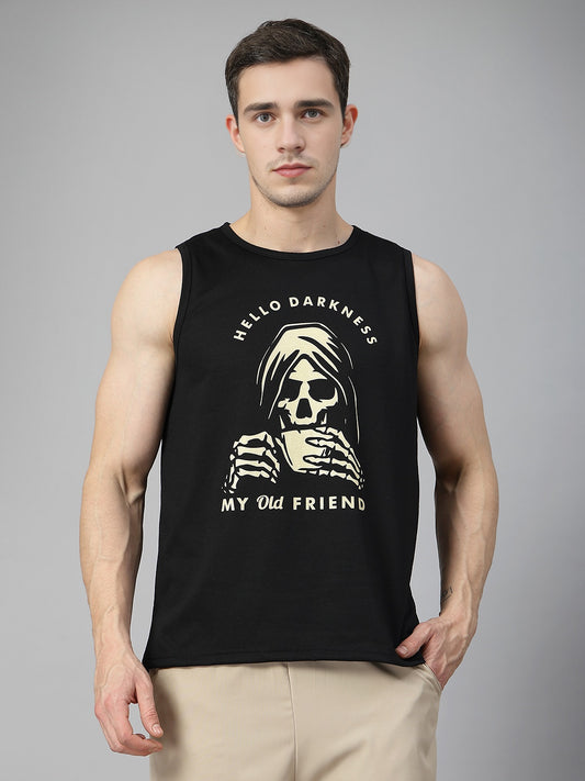 Men Black Graphic Printed Gym Sports Tank Top