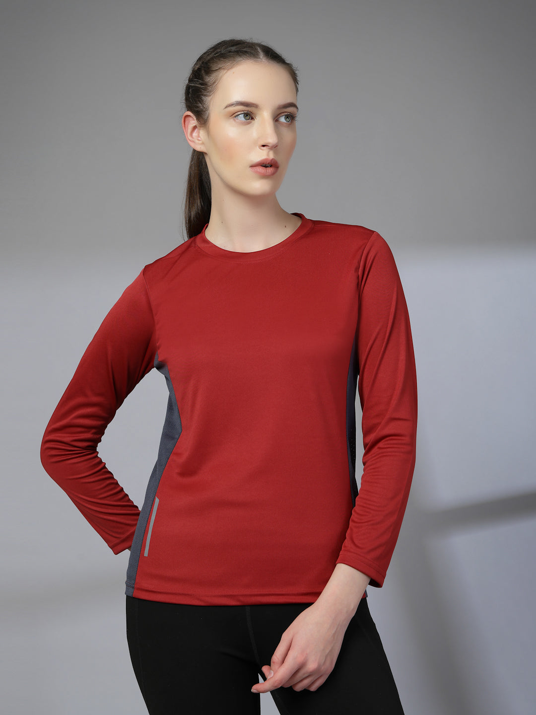 Women's Full Sleeves Gym Sports T-Shirt Maroon