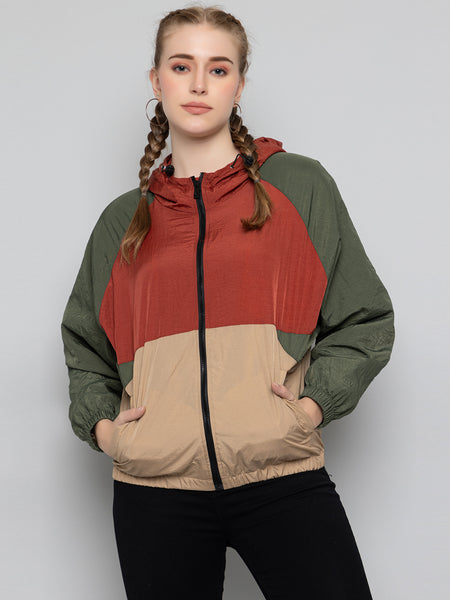 Women Colourblocked Hooded Windcheater Oversized Sports Jacket – Chkokko