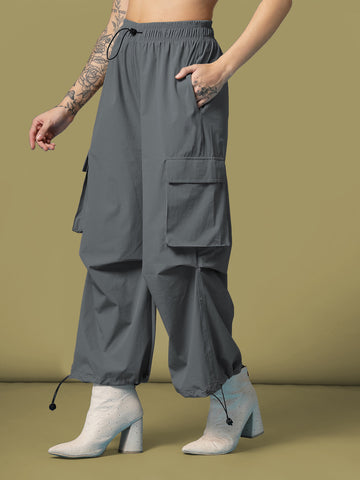 Women's Mid Waist Baggy Cargo Parachute Pants