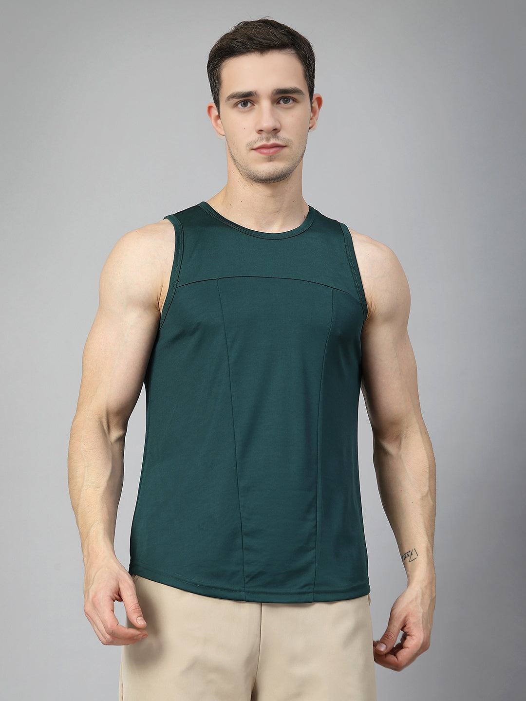 Men Dark Green Gym Sleeveless Sports Tanktop