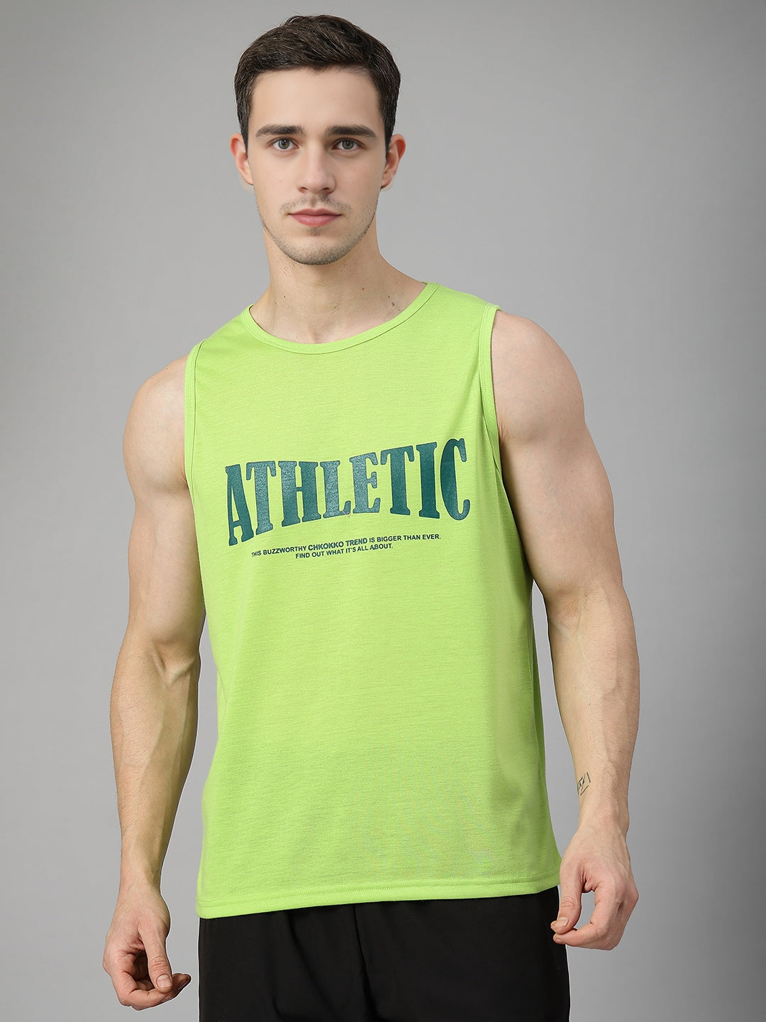 Men Neon Printed Gym Sports Tank Top