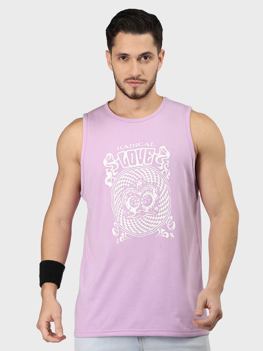 Men Lavender Printed Gym Tank Tops Sports Sleeveless Vest