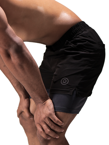 Men Running Sports Double Layered Shorts With Pocket Black Grey