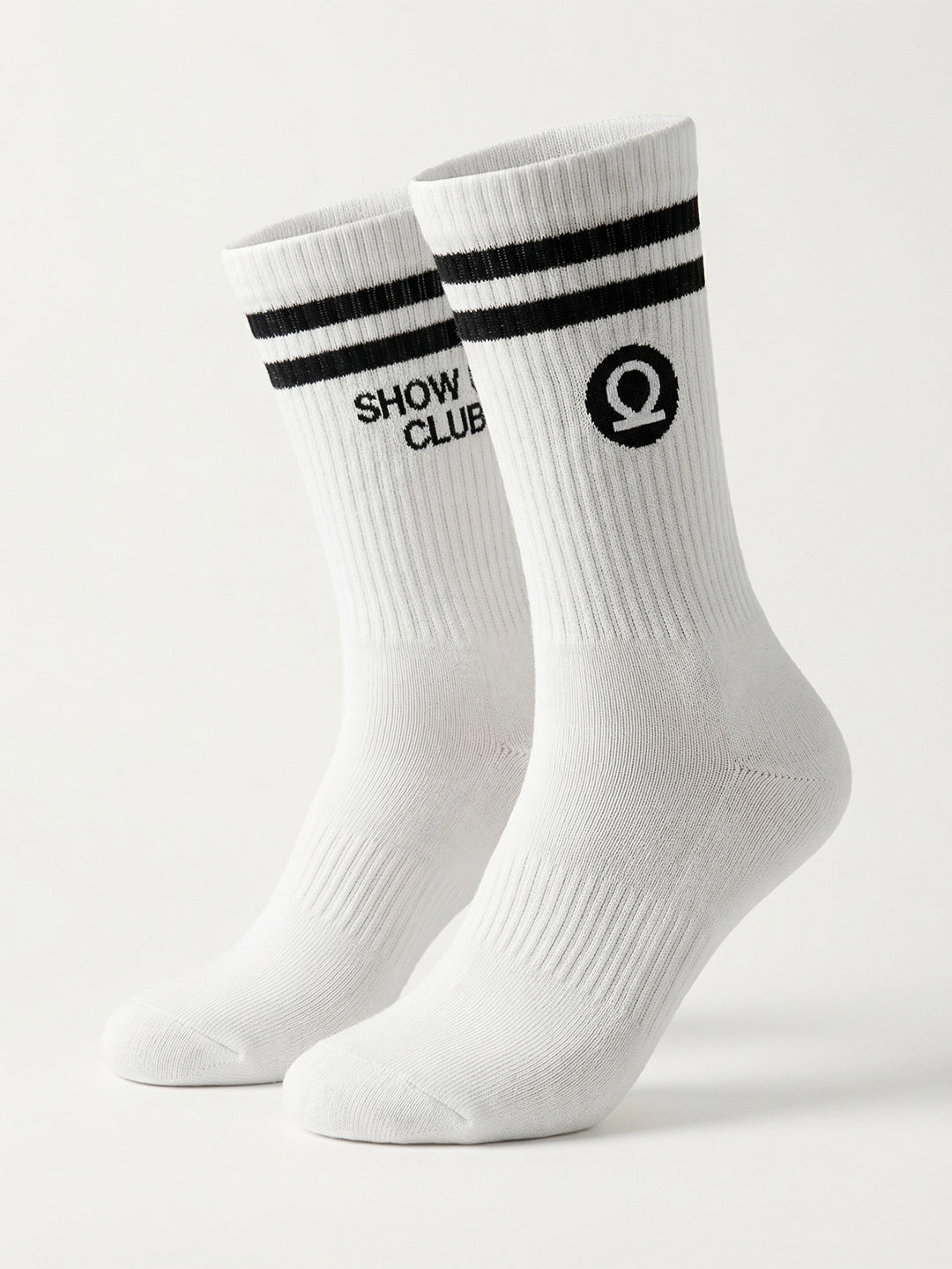 CHKOKKO Show Up Club Crew Socks β White with Black Stripes