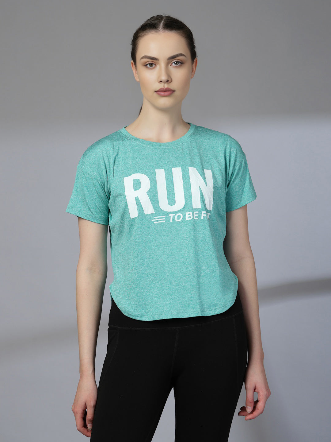Women Round Neck Dry Fit Gym Sports T-Shirt Sea Green