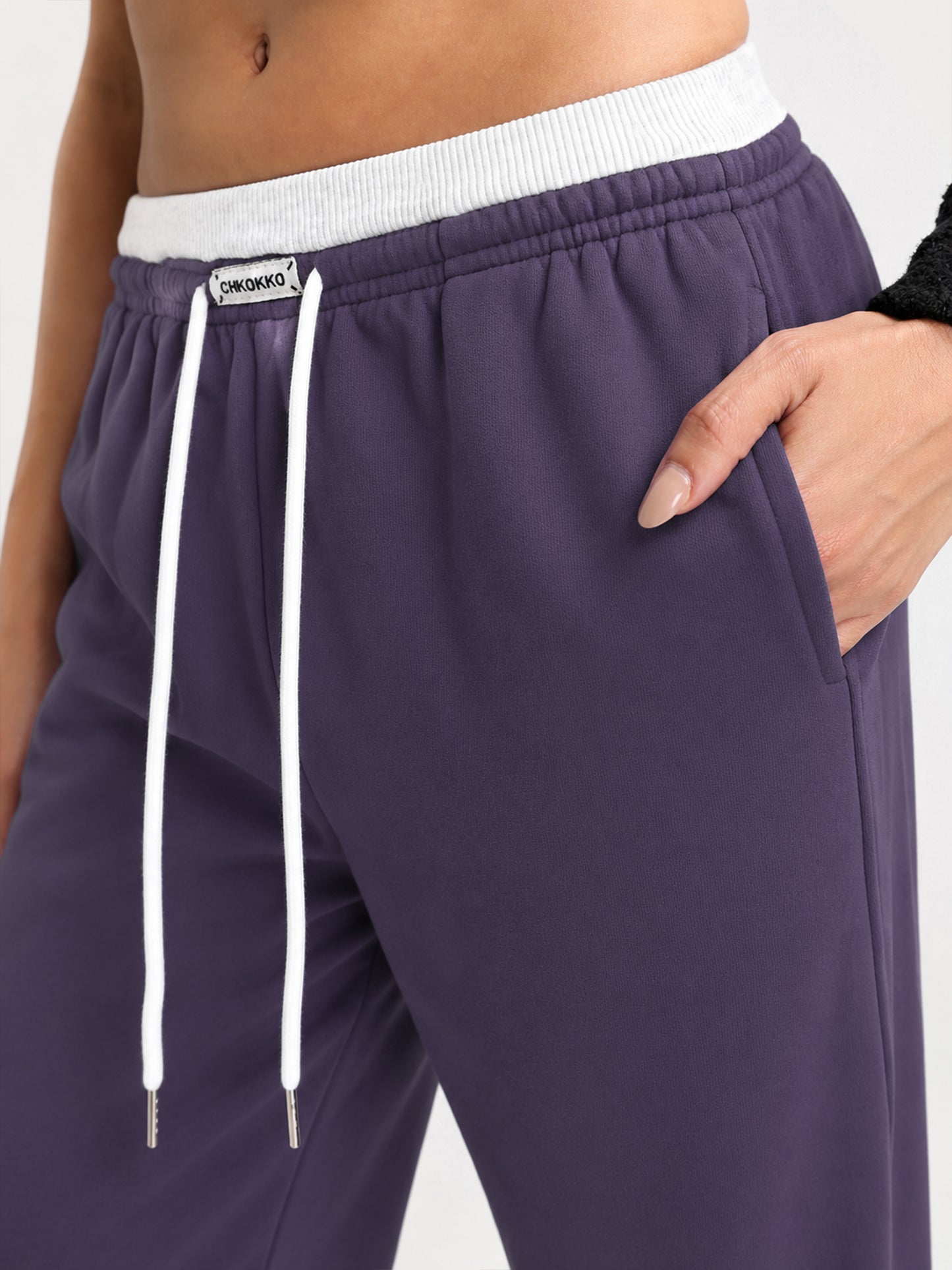 Women Relaxed Fit Wide Leg Trackpants Purple