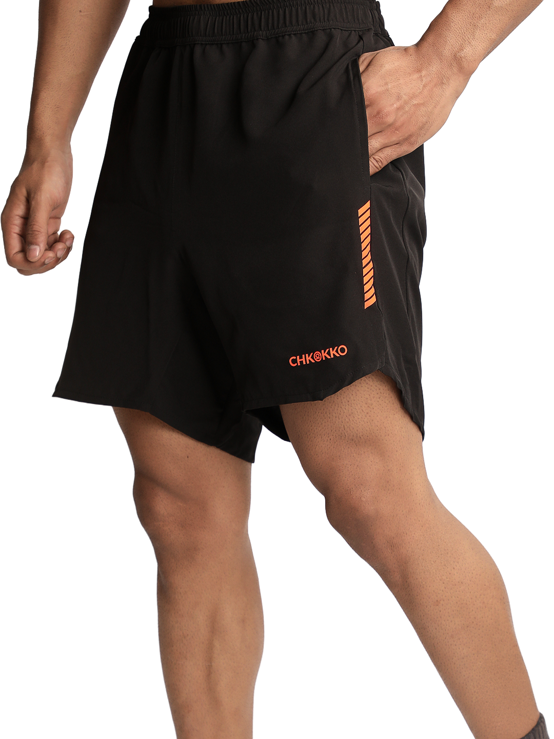 Men Running Sports Shorts Black Orange
