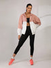 Women Colourblocked Hooded Windcheater Oversized Sports Jacket Peach White