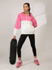Women Colourblocked Hooded Windcheater Oversized Sports Jacket Candy Pink