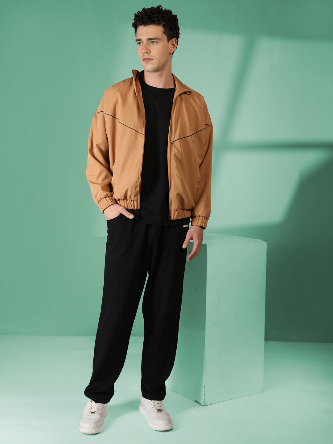 Men Winter Sports Regular Fit Windcheater Jacket Camel