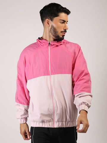 Men Hooded Windcheater Oversized Sports Jacket Candy Pink