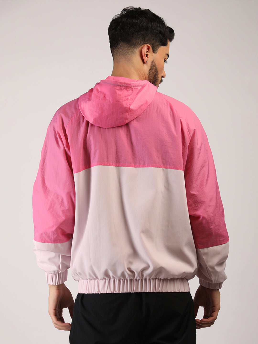 Men Hooded Windcheater Oversized Sports Jacket Candy Pink