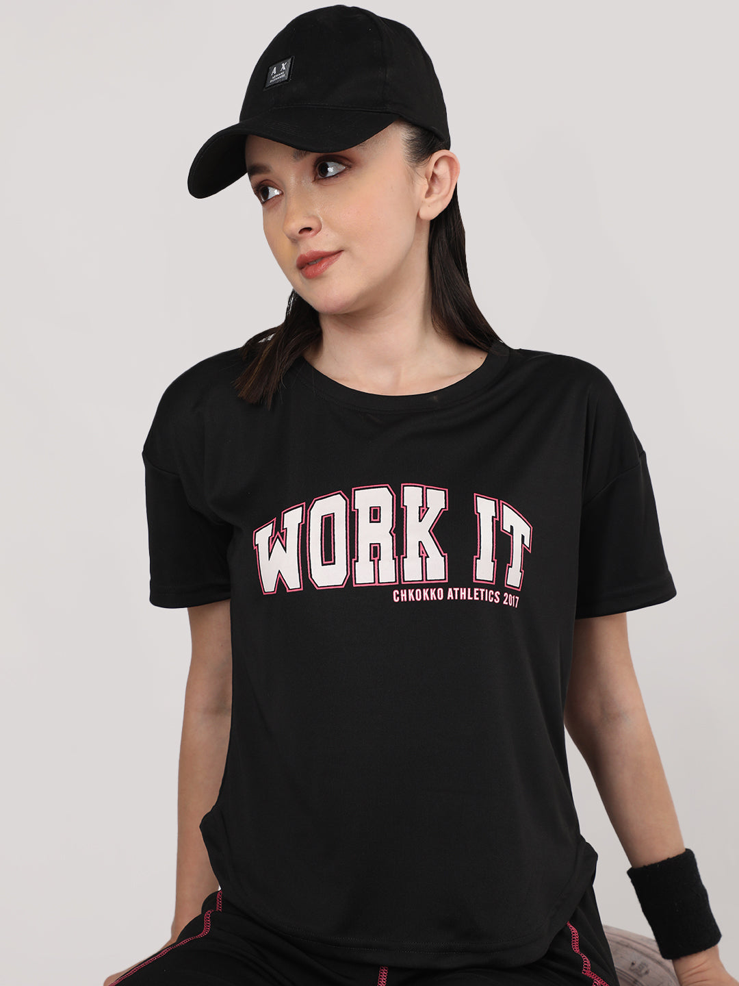 Women Round Neck Dry Fit Gym Sports T-Shirt Black