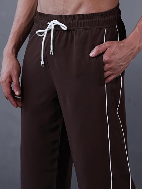 Menβs Sports Track Pants with Side Stripes Brown