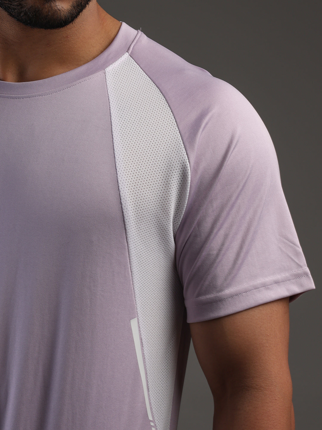 Men's Half Sleeves Dry Fit Gym T-shirt Lavender White