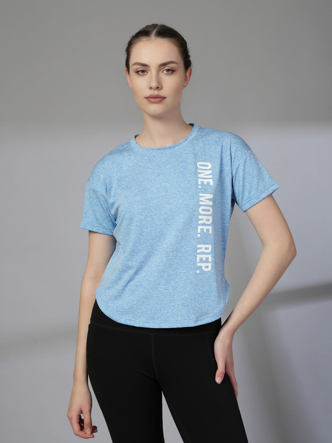 Women Round Neck Dry Fit Gym Sports T-Shirt Blue