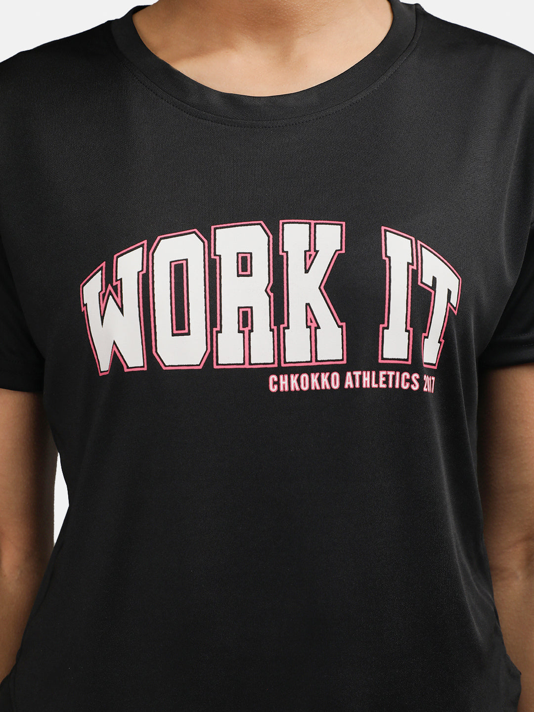 Women Round Neck Dry Fit Gym Sports T-Shirt Black