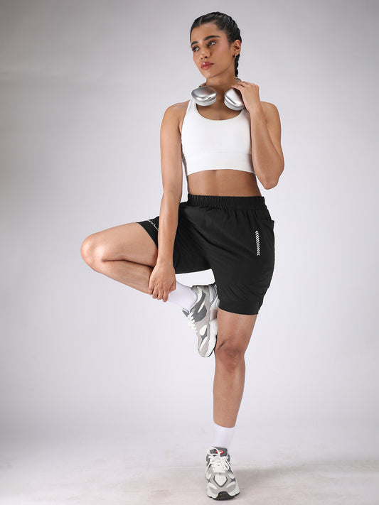 Women’s Double Layer Sports Running Shorts Black