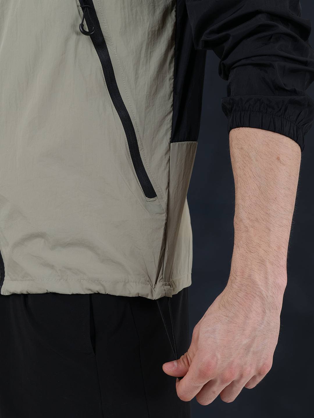 Men’s Black Green Lightweight Hooded Windcheater Jacket