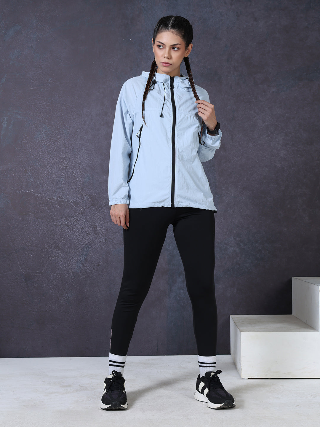 Women’s Ice Blue Lightweight Hooded Windcheater Jacket