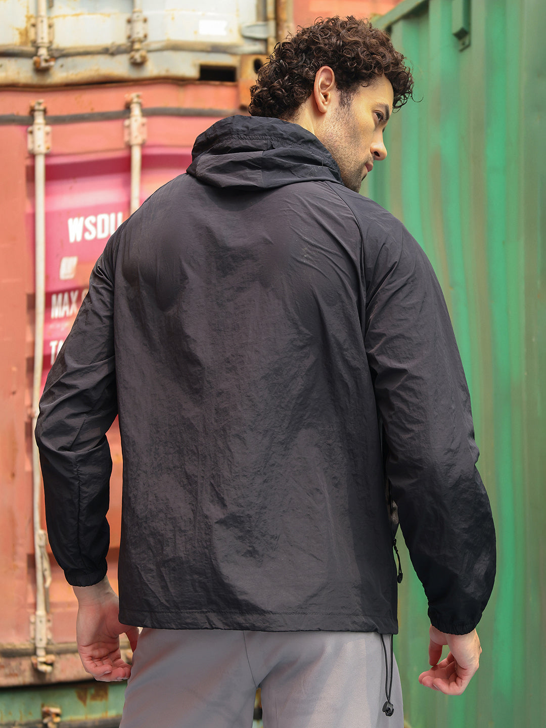Men’s Black Lightweight Hooded Windcheater Jacket