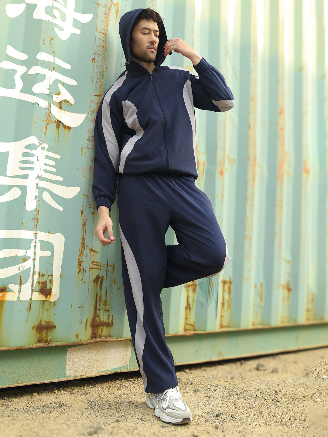 Men’s Navy Blue & Light Grey Colorblock Track Suit