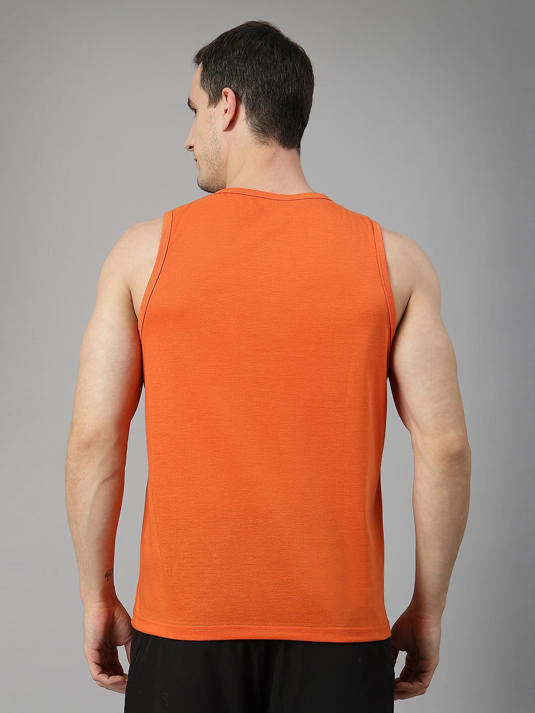 Men Orange Printed Gym Tank Tops Sports Sleeveless Vest