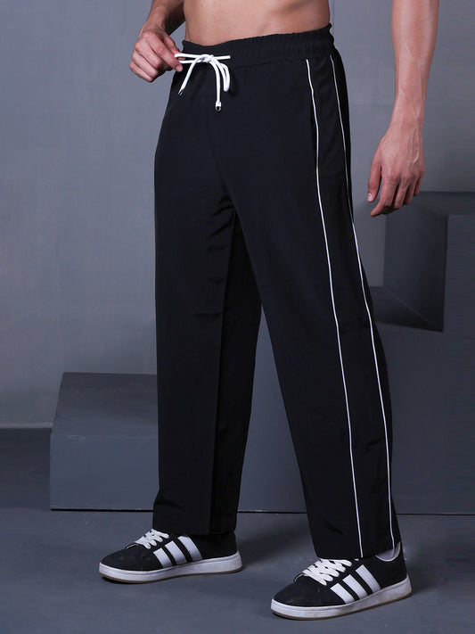 Men’s Sports Track Pants with Side Stripes Black