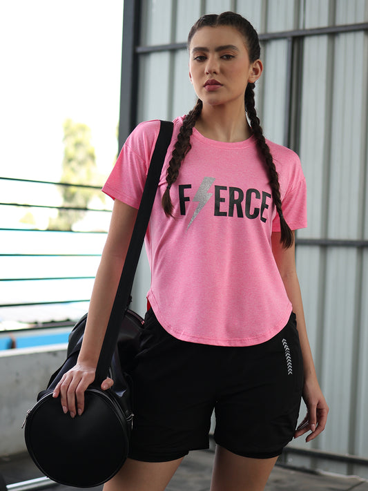 Women Round Neck Dry Fit Gym Sports T-Shirt Pink