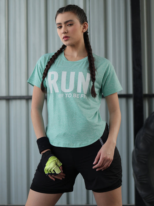 Women Round Neck Dry Fit Gym Sports T-Shirt Sea Green
