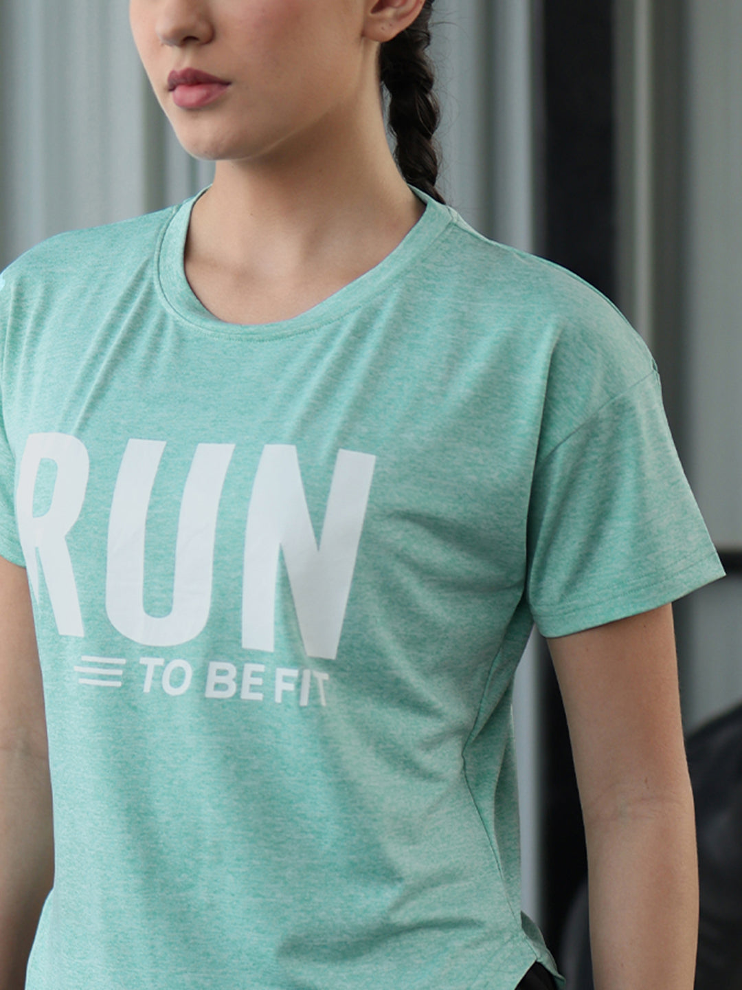 Women Round Neck Dry Fit Gym Sports T-Shirt Sea Green
