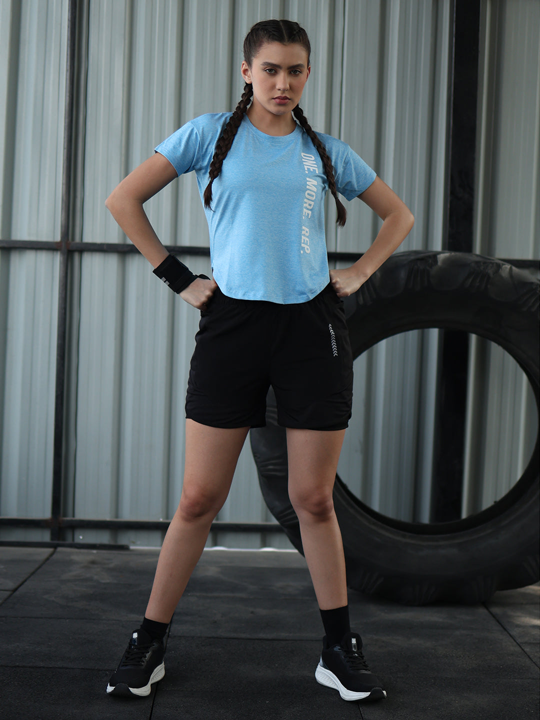 Women Round Neck Dry Fit Gym Sports T-Shirt Blue
