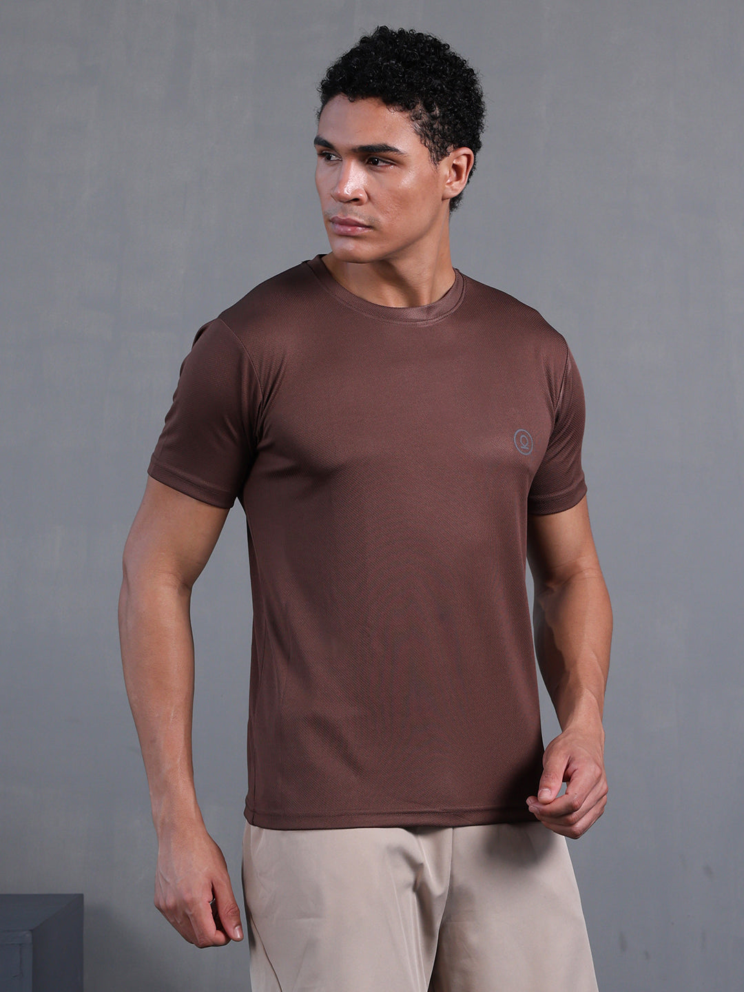 Men's Half Sleeves Dry Fit Gym Tshirt Brown
