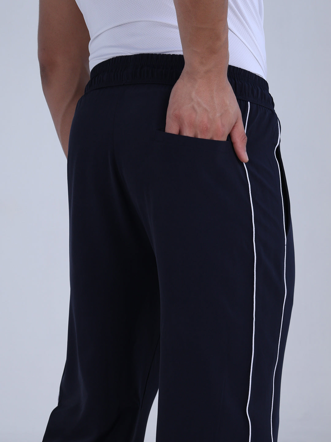 Menβs Sports Track Pants with Side Stripes Navy