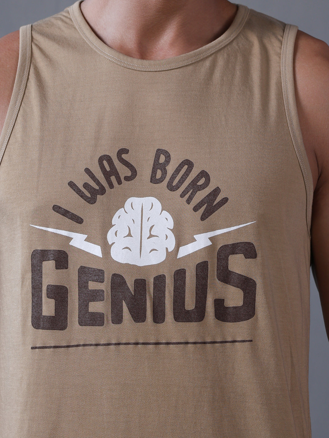 Men Khaki Graphic Printed Gym Sports Tank Top