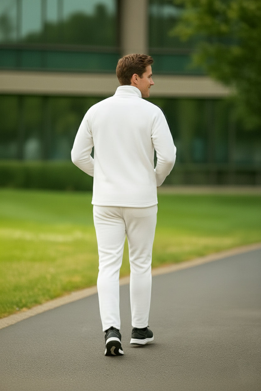 Men White Black Full Zipper Winter Tracksuit