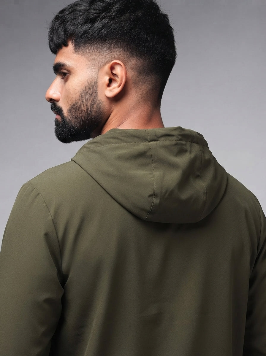 Men’s Olive Oversized Hooded Windcheater Jacket