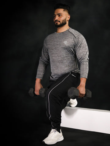 Men's Regular Dry Fit Full Sleeves Gym T-Shirt Grey