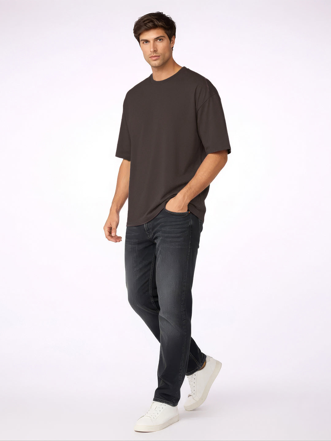 Menβs Oversized Relaxed Fit Cotton T-Shirt Brown