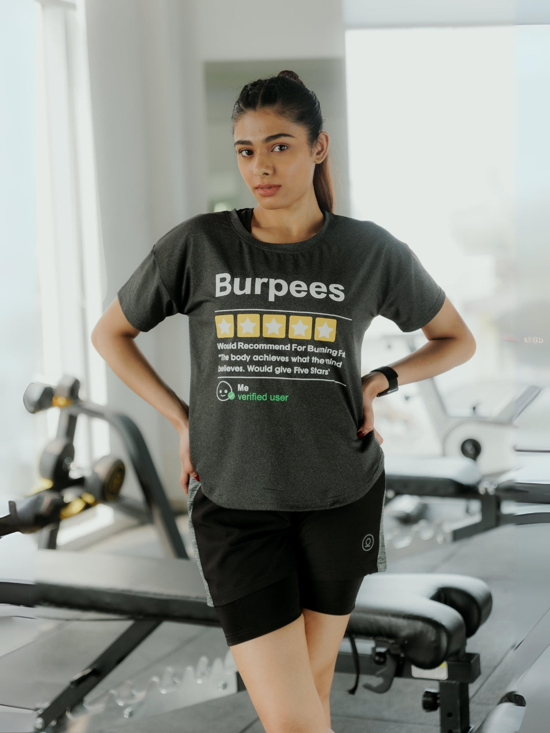 Women Round Neck Dry Fit Gym Sports T-Shirt Anthra